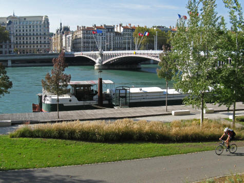 Cycling along the Rhone River, Lyon France